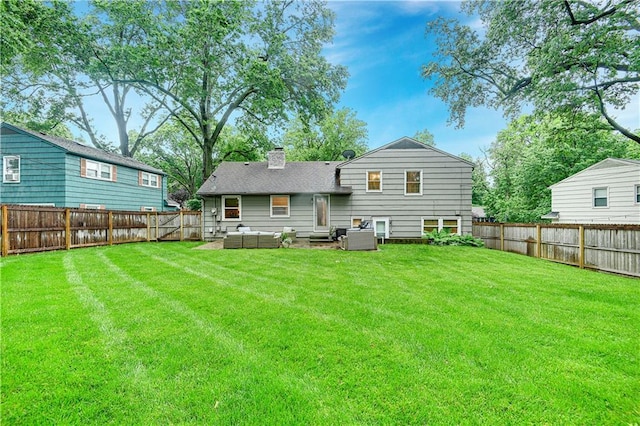 6016 W 85th St, Overland Park, KS 66207 - back of property featuring an outdoor living space and a chimney