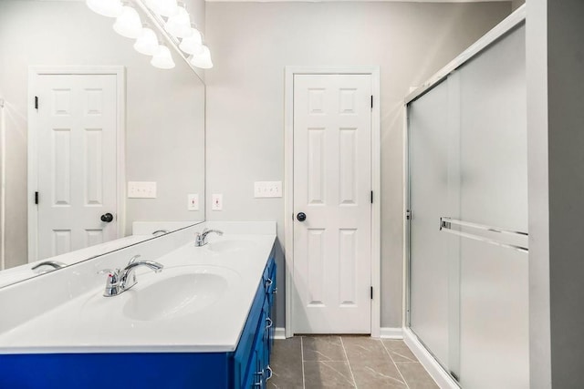 5408 W 153rd St, Leawood, KS 66224 - bathroom with double vanity, a stall shower, and marble finish floors