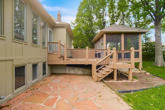 5408 W 153rd St, Leawood, KS 66224 - deck featuring stairs, a sunroom, and a patio area