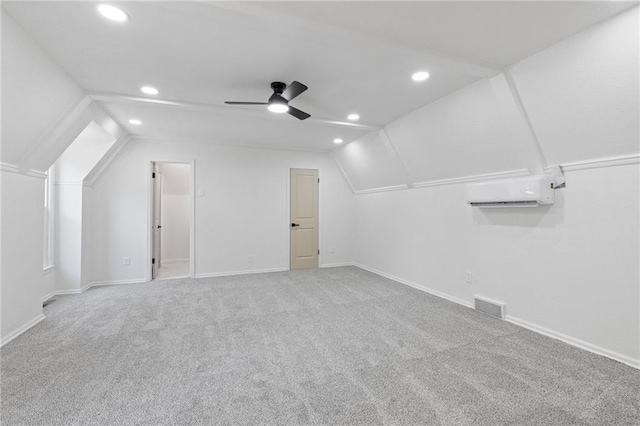 9501 Glenwood St, Overland Park, KS 66212 - bonus room with ceiling fan, a wall mounted AC, recessed lighting, carpet, and vaulted ceiling