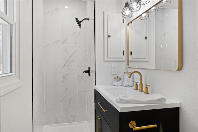 9501 Glenwood St, Overland Park, KS 66212 - bathroom with vanity and a marble finish shower