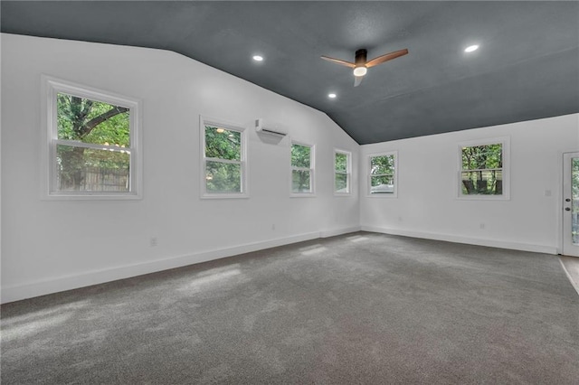 5005 S Grand Ave, Independence, MO 64055 - carpeted empty room featuring vaulted ceiling, ceiling fan, baseboards, recessed lighting, and a wall mounted AC