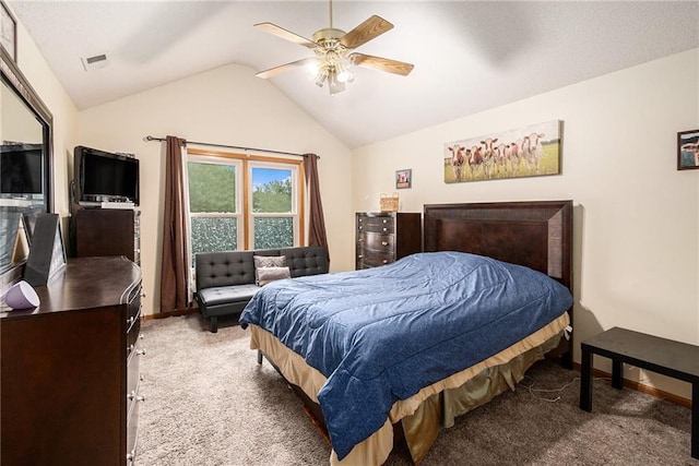 7504 N Palmer Ave, Kansas City, MO 64158 - carpeted bedroom with vaulted ceiling, a ceiling fan, and baseboards