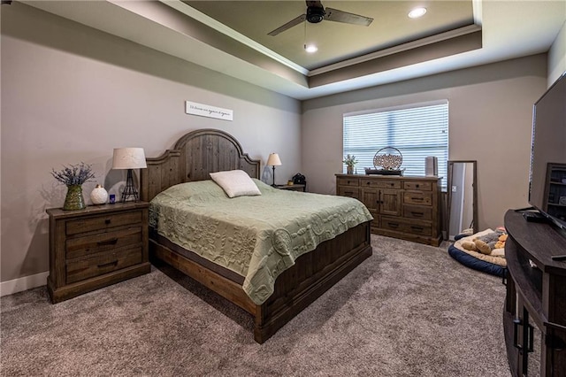 76 Casper St, Garden City, MO 64747 - carpeted bedroom featuring crown molding, a raised ceiling, recessed lighting, and ceiling fan