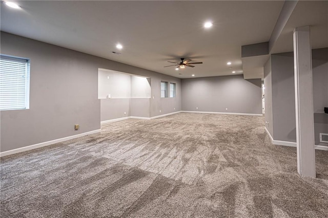 76 Casper St, Garden City, MO 64747 - below grade area featuring carpet, a ceiling fan, recessed lighting, and baseboards