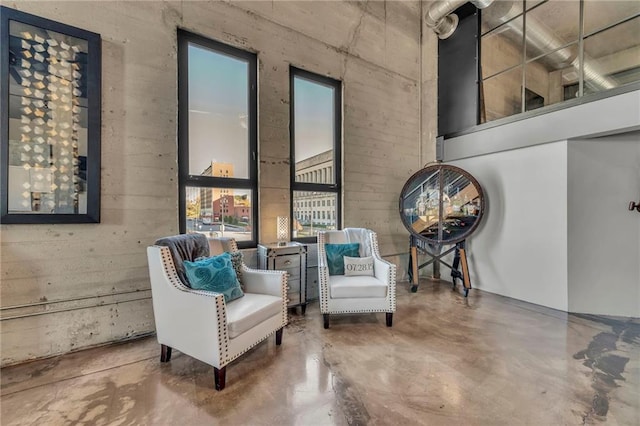 360 W Pershing Rd Unit 310, Kansas City, MO 64108 - living area featuring concrete floors and a high ceiling