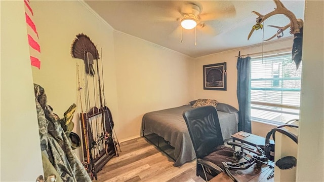 69 Porcupine Path, Linn Valley, KS 66040 - bedroom featuring ornamental molding, wood finished floors, and a ceiling fan