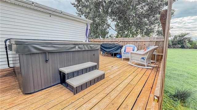 69 Porcupine Path, Linn Valley, KS 66040 - wooden terrace with a hot tub and a lawn