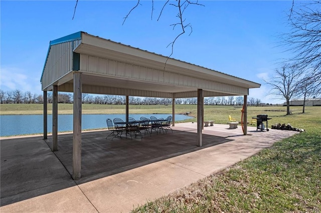 14971 Fairmount Rd, Basehor, KS 66007 - view of property's community featuring a yard, a water view, a patio area, and a gazebo