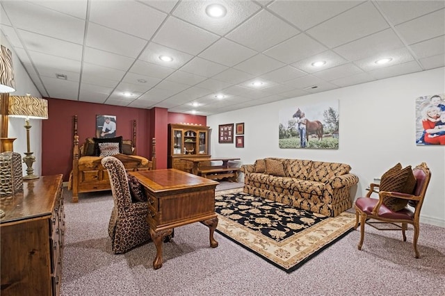 14971 Fairmount Rd, Basehor, KS 66007 - carpeted living area featuring a paneled ceiling and recessed lighting