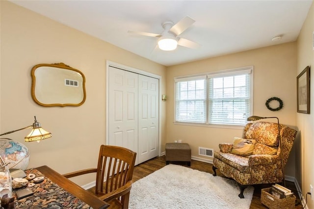 9613 Dearborn St, Overland Park, KS 66207 - office space with a ceiling fan, dark wood-type flooring, and baseboards