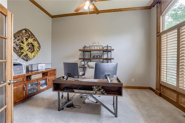 5204 W 166th St, Overland Park, KS 66085 - carpeted office featuring a ceiling fan and ornamental molding
