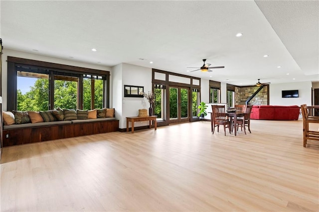 15405 161st St, Bonner Springs, KS 66012 - living area with light wood finished floors, recessed lighting, and ceiling fan