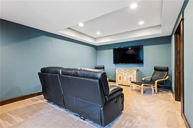 15405 161st St, Bonner Springs, KS 66012 - cinema with carpet floors, a tray ceiling, and recessed lighting