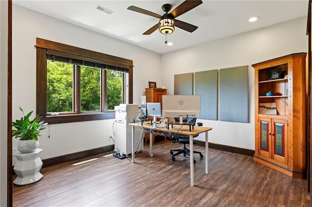15405 161st St, Bonner Springs, KS 66012 - office space with wood finished floors, a ceiling fan, and recessed lighting