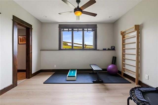 15405 161st St, Bonner Springs, KS 66012 - exercise room with light wood finished floors and a ceiling fan