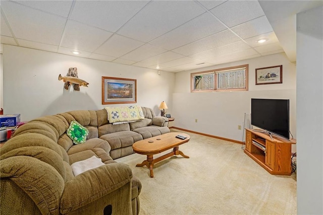 2721 SW Herefordshire Rd, Topeka, KS 66614 - carpeted living area featuring a drop ceiling, baseboards, and recessed lighting