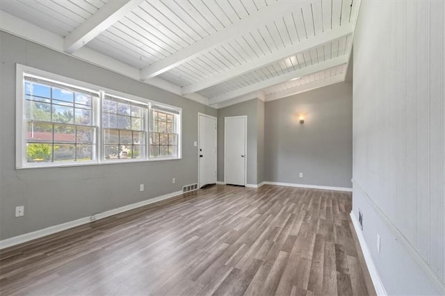 16 W 89th Ter, Kansas City, MO 64114 - empty room with wood finished floors, baseboards, and wood ceiling with exposed beams