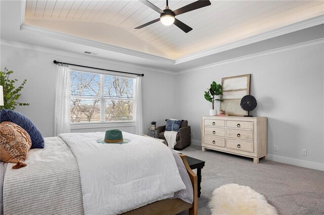 8009 Round Prairie St, Shawnee, KS 66220 - carpeted bedroom featuring a raised ceiling, vaulted ceiling, a ceiling fan, baseboards, and ornamental molding