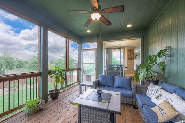 17304 S Schweiger Dr, Olathe, KS 66062 - sunroom with an outdoor hangout area and ceiling fan