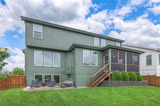 17304 S Schweiger Dr, Olathe, KS 66062 - rear view of property with a sunroom, a patio, and stairway