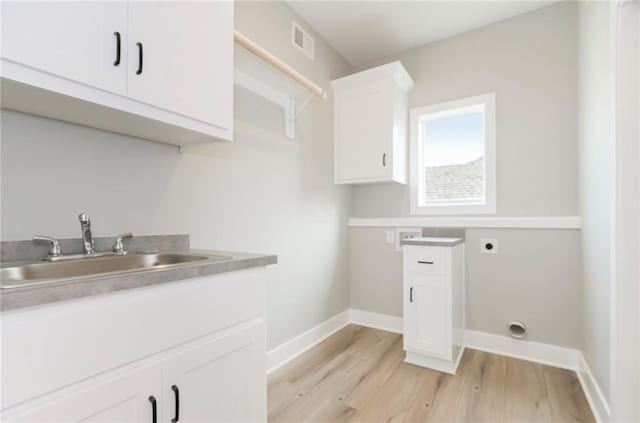 3116 SW Summit View Trl, Lees Summit, MO 64082 - washroom with electric dryer hookup, light wood-style floors, cabinet space, and baseboards