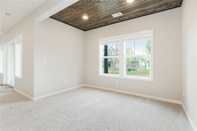 3116 SW Summit View Trl, Lees Summit, MO 64082 - unfurnished room with wood ceiling, plenty of natural light, light colored carpet, baseboards, and recessed lighting