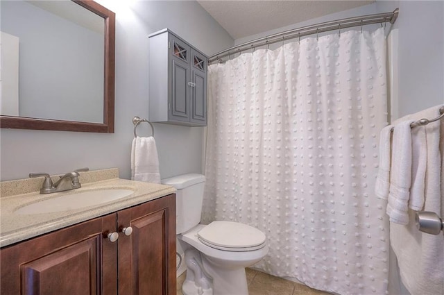23600 W 59th St, Shawnee, KS 66226 - bathroom featuring vanity, toilet, tile patterned floors, and curtained shower