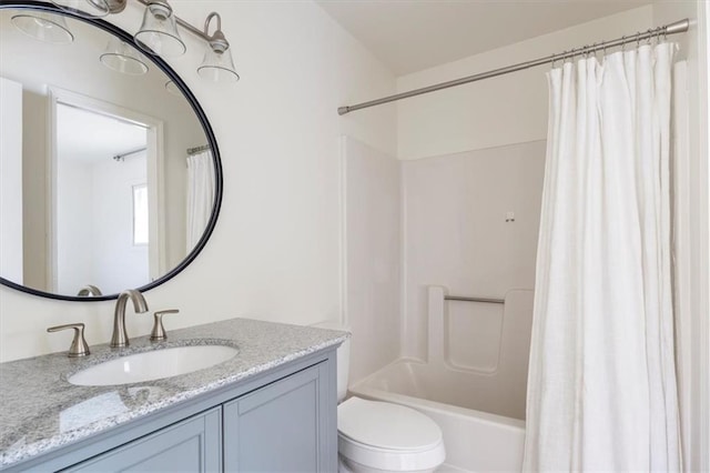1145 Camp Branch Rd, Sunrise Beach, MO 65079 - full bathroom featuring vanity, shower / bath combo with shower curtain, and toilet