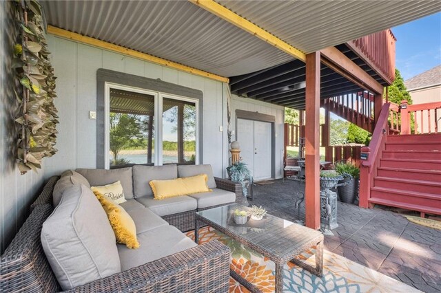 15471 Cedar Ln, Basehor, KS 66007 - view of patio / terrace with an outdoor hangout area and stairway