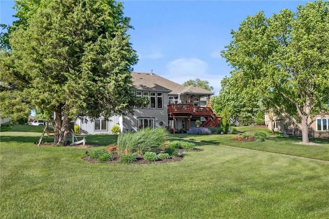 15471 Cedar Ln, Basehor, KS 66007 - view of grassy yard featuring a deck and stairway