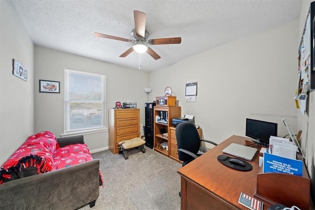 3620 S Northern Blvd, Independence, MO 64052 - carpeted home office with ceiling fan, a textured ceiling, and baseboards