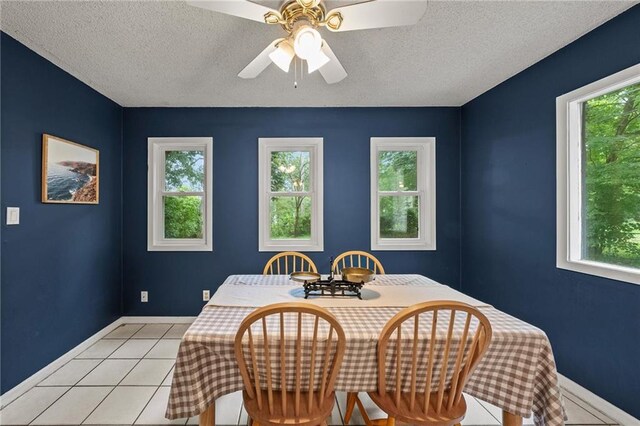 2912 W 75th St, Prairie Village, KS 66208 - dining space featuring ceiling fan, light tile patterned floors, and a textured ceiling