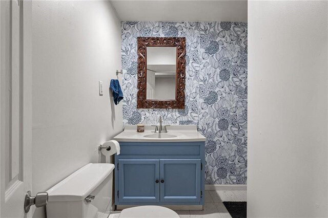 2912 W 75th St, Prairie Village, KS 66208 - half bath with wallpapered walls and vanity