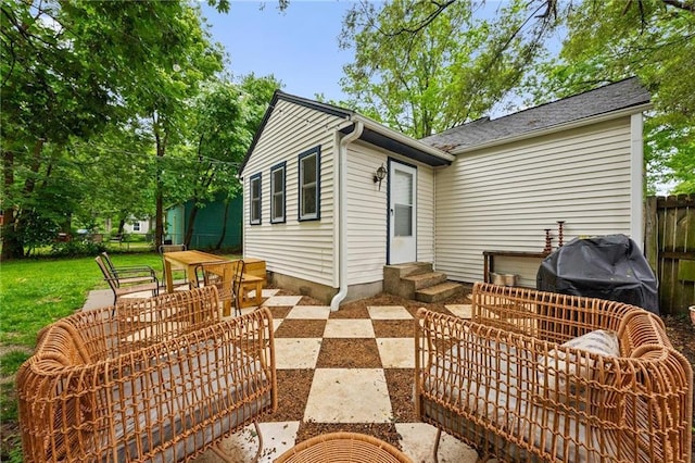 2912 W 75th St, Prairie Village, KS 66208 - rear view of house featuring entry steps and a patio area