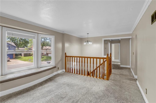 838 E 125th Ter, Olathe, KS 66061 - carpeted empty room featuring a chandelier, crown molding, and baseboards