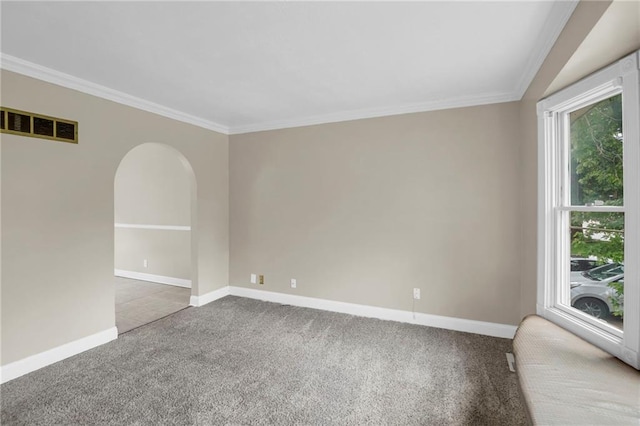 838 E 125th Ter, Olathe, KS 66061 - carpeted spare room with crown molding, baseboards, and arched walkways
