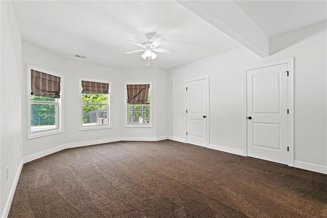 17105 Bo Cir, Tonganoxie, KS 66086 - unfurnished room featuring ceiling fan, dark carpet, and baseboards