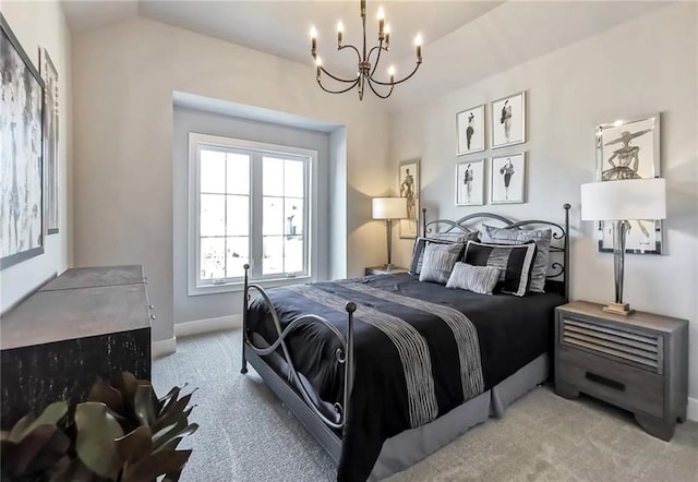 8013 Payne St, Shawnee, KS 66220 - bedroom featuring carpet, a chandelier, baseboards, and lofted ceiling