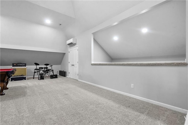 15618 Meadowbrook Ct, Raymore, MO 64083 - additional living space featuring a wall mounted AC, lofted ceiling, carpet, baseboards, and recessed lighting