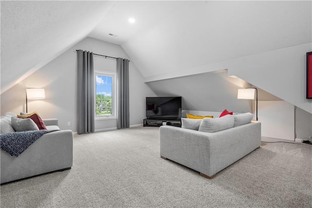 15618 Meadowbrook Ct, Raymore, MO 64083 - living room with carpet flooring, vaulted ceiling, and baseboards