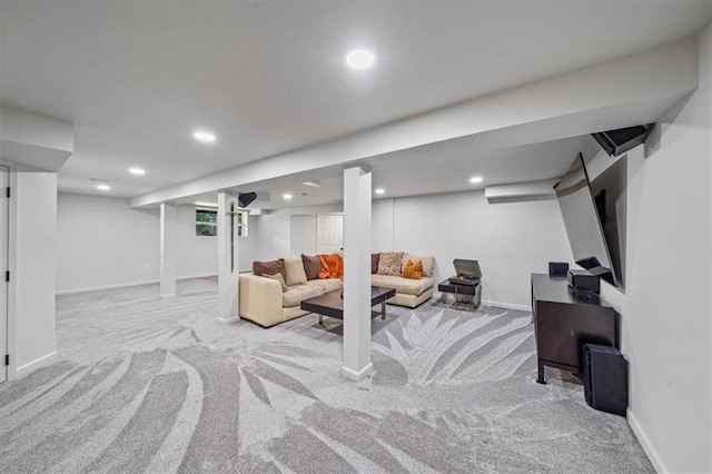 811 W 86th Ter, Kansas City, MO 64114 - living area featuring carpet and recessed lighting