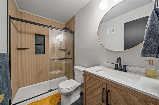 811 W 86th Ter, Kansas City, MO 64114 - bathroom featuring vanity and an enclosed shower