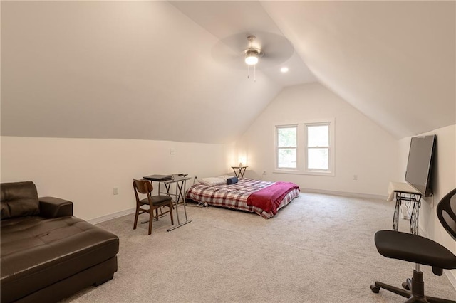 4231 Wyoming St, Kansas City, MO 64111 - bedroom with carpet, vaulted ceiling, baseboards, and a ceiling fan