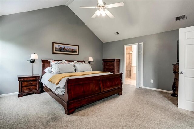 14169 W 115th Ter, Olathe, KS 66062 - bedroom featuring carpet, lofted ceiling, a ceiling fan, and ensuite bathroom