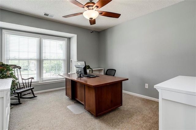 14169 W 115th Ter, Olathe, KS 66062 - home office with light colored carpet, ceiling fan, and a textured ceiling
