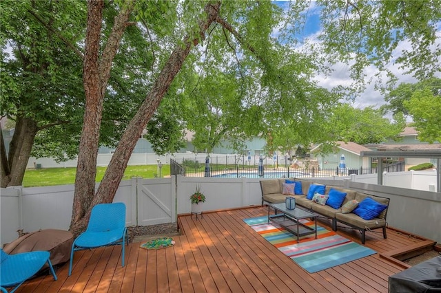 6520 W 51st St, Mission, KS 66202 - wooden deck with an outdoor hangout area and a gate