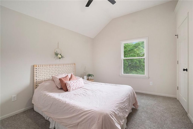 1345 NE Foxwood Dr, Lees Summit, MO 64086 - carpeted bedroom with lofted ceiling, baseboards, and ceiling fan