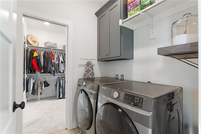 1120 Hillswick Ln, Raymore, MO 64083 - washroom with cabinet space, separate washer and dryer, and light colored carpet