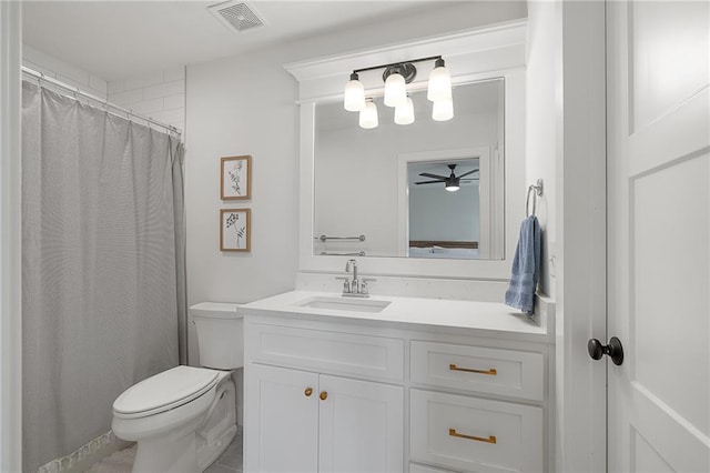 1120 Hillswick Ln, Raymore, MO 64083 - bathroom featuring toilet, vanity, and a ceiling fan